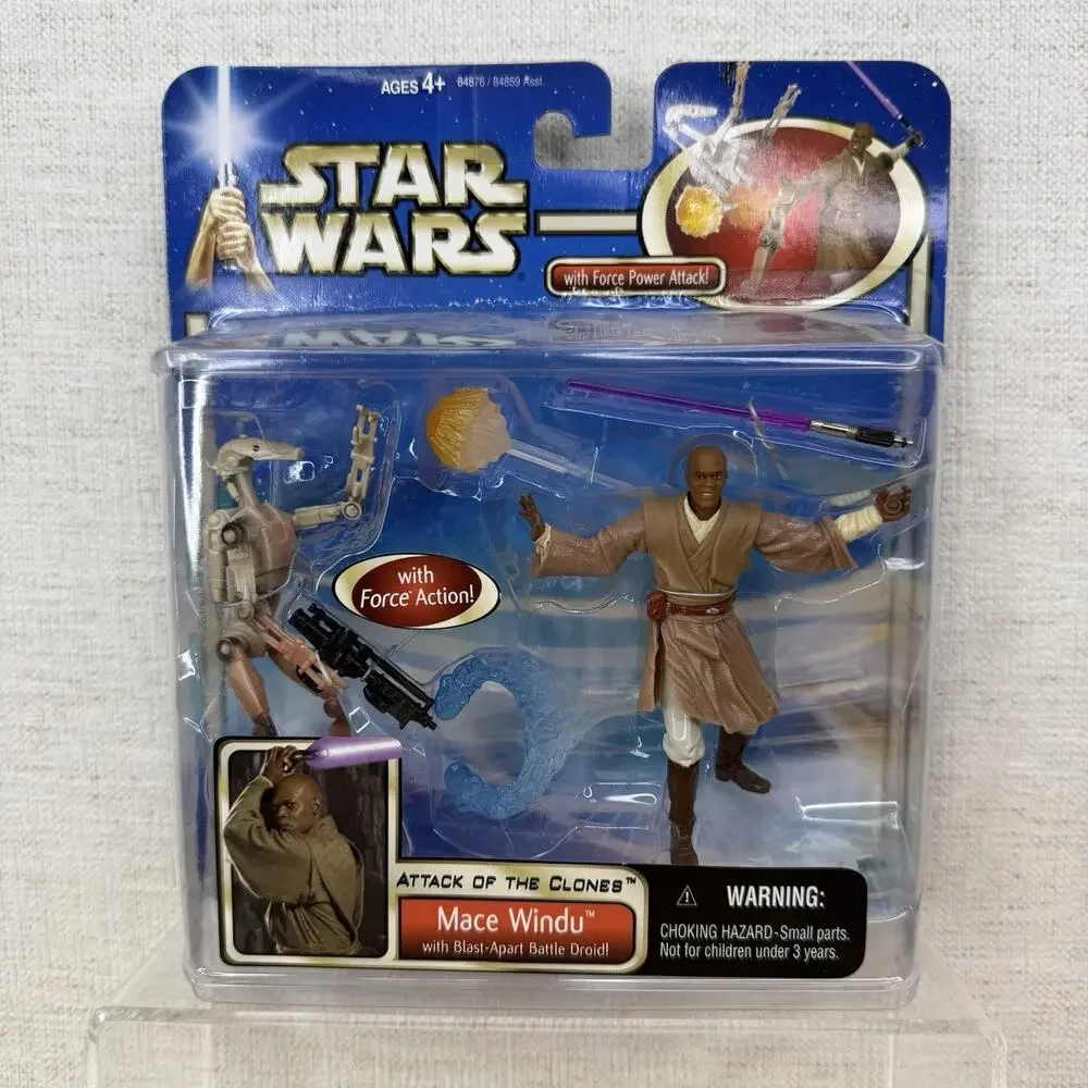 2002 HASBRO STAR WARS ATTACK OF THE CLONES MACE WINDU W/Battle Droid FIGURE New